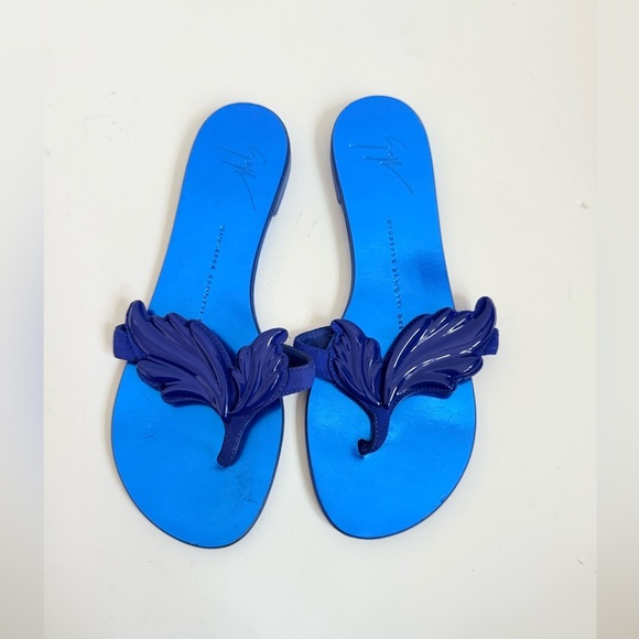 Giuseppe Zanotti Summer Metallic Blue Cruel Wing flat thong sandals EU 37 - Picture 5 of 8